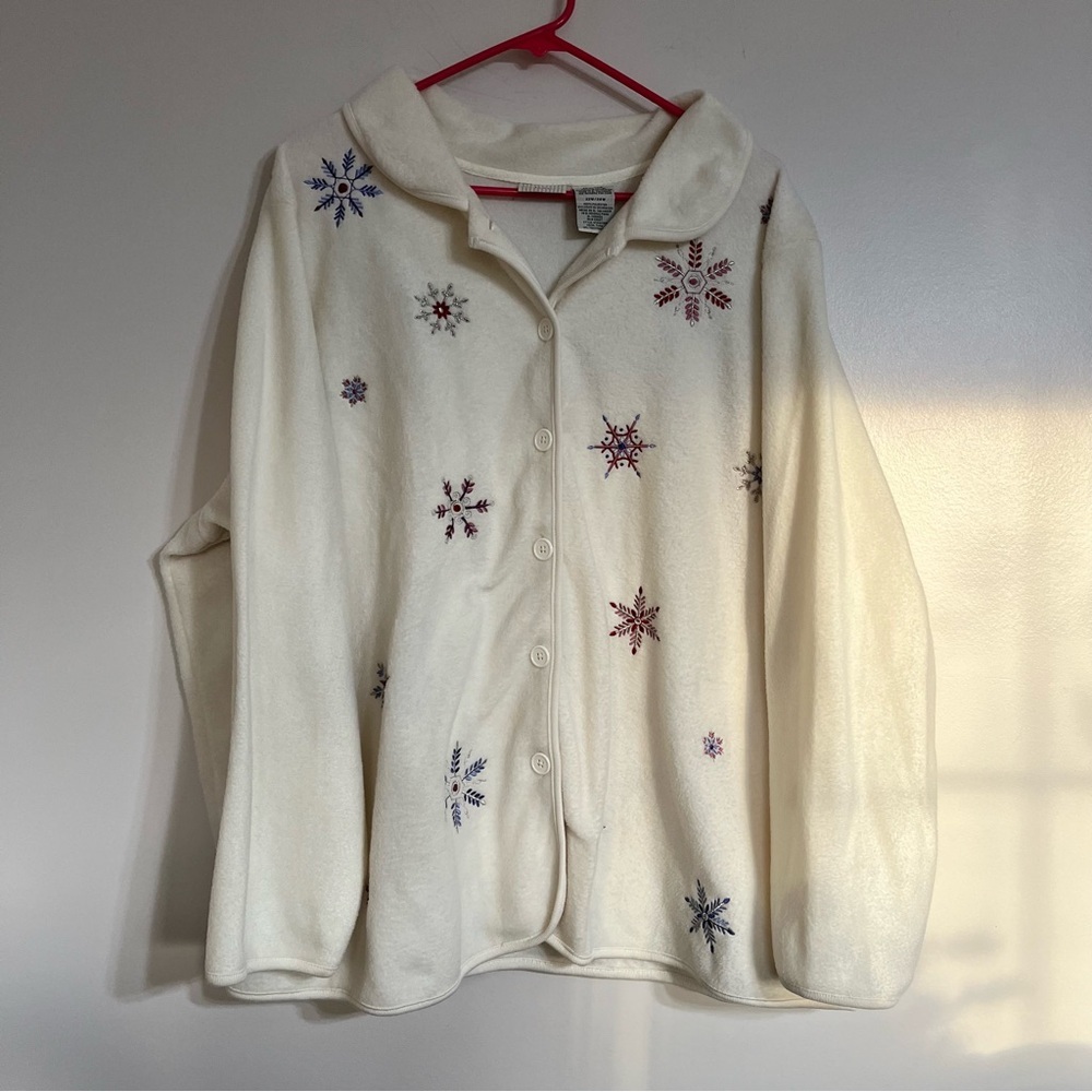 Women's White Stag‎ Button Front Long Sleeve Embroidered Fleece Sweater Size 22W